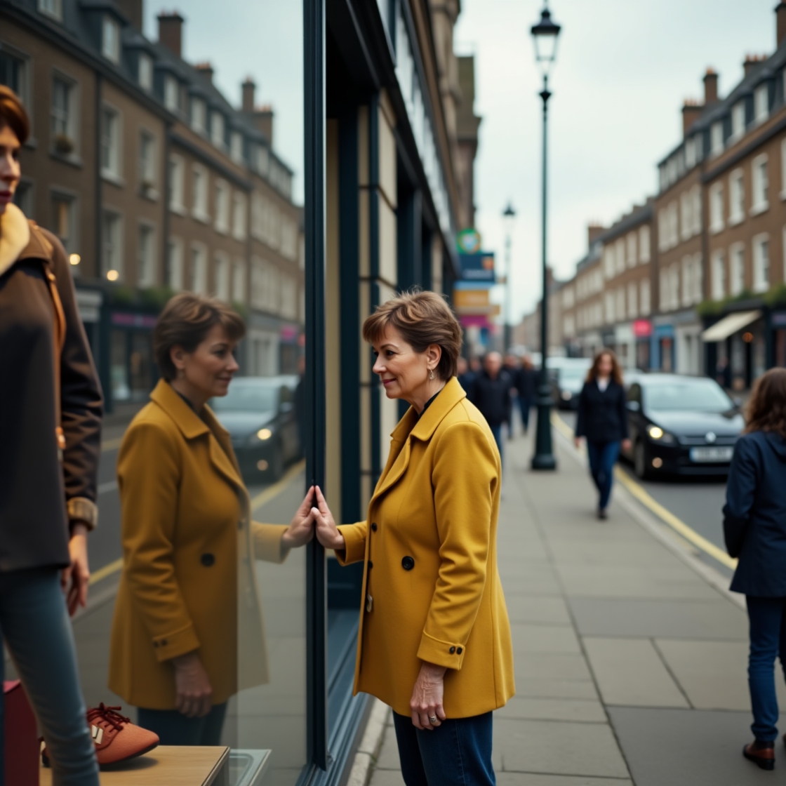 Lady mid forties window shopping on high street
