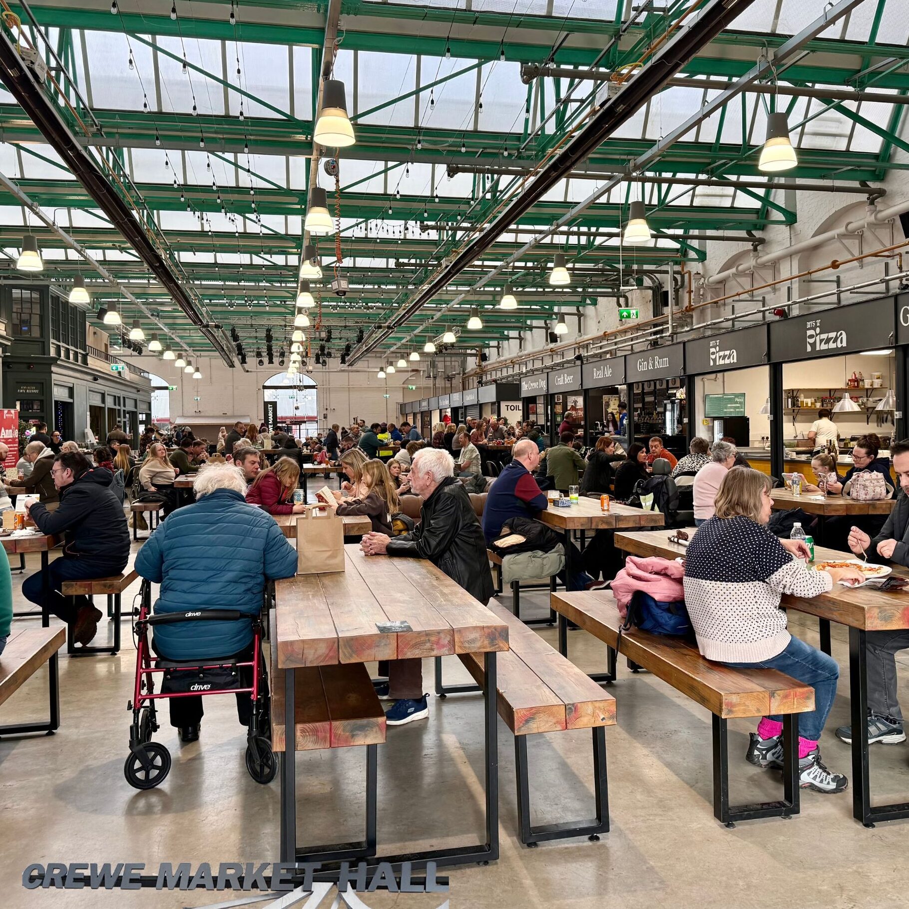 Crewe Market Food Hall with customers at tables